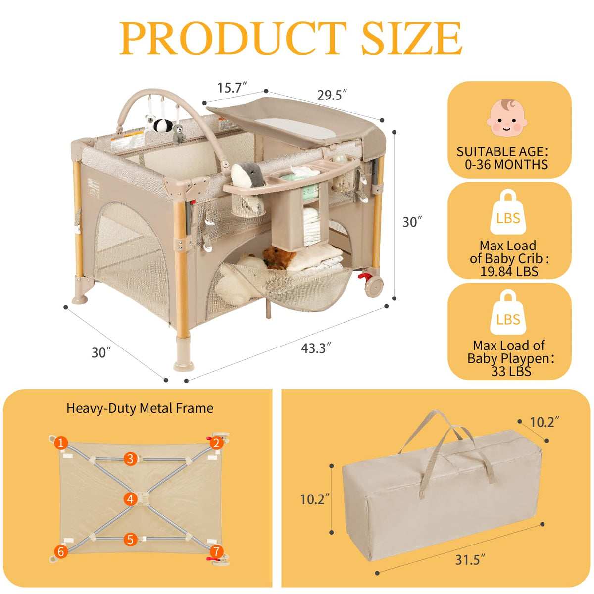 5-in-1 Foldable Baby Bassinet Playpen L128