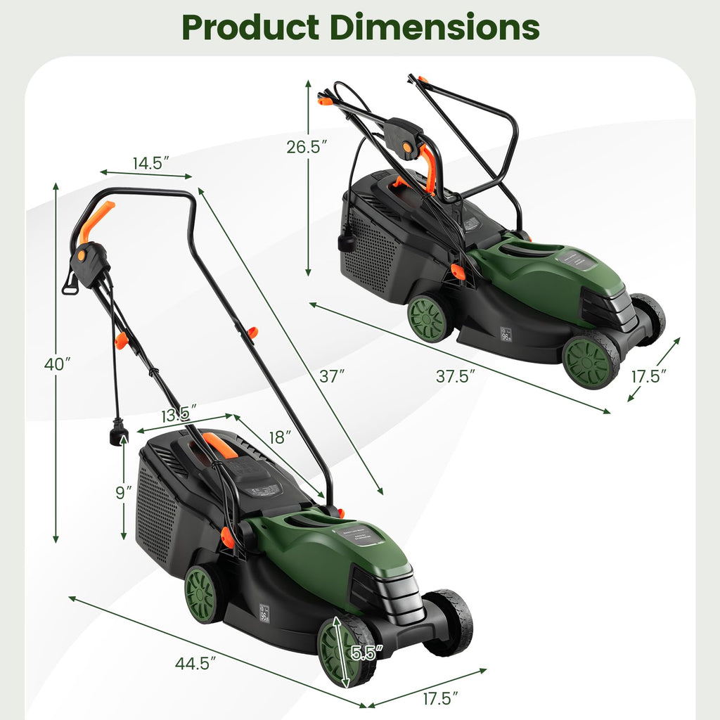 14" Corded Electric Push Lawn Mower with Grass Collection Box H966623
