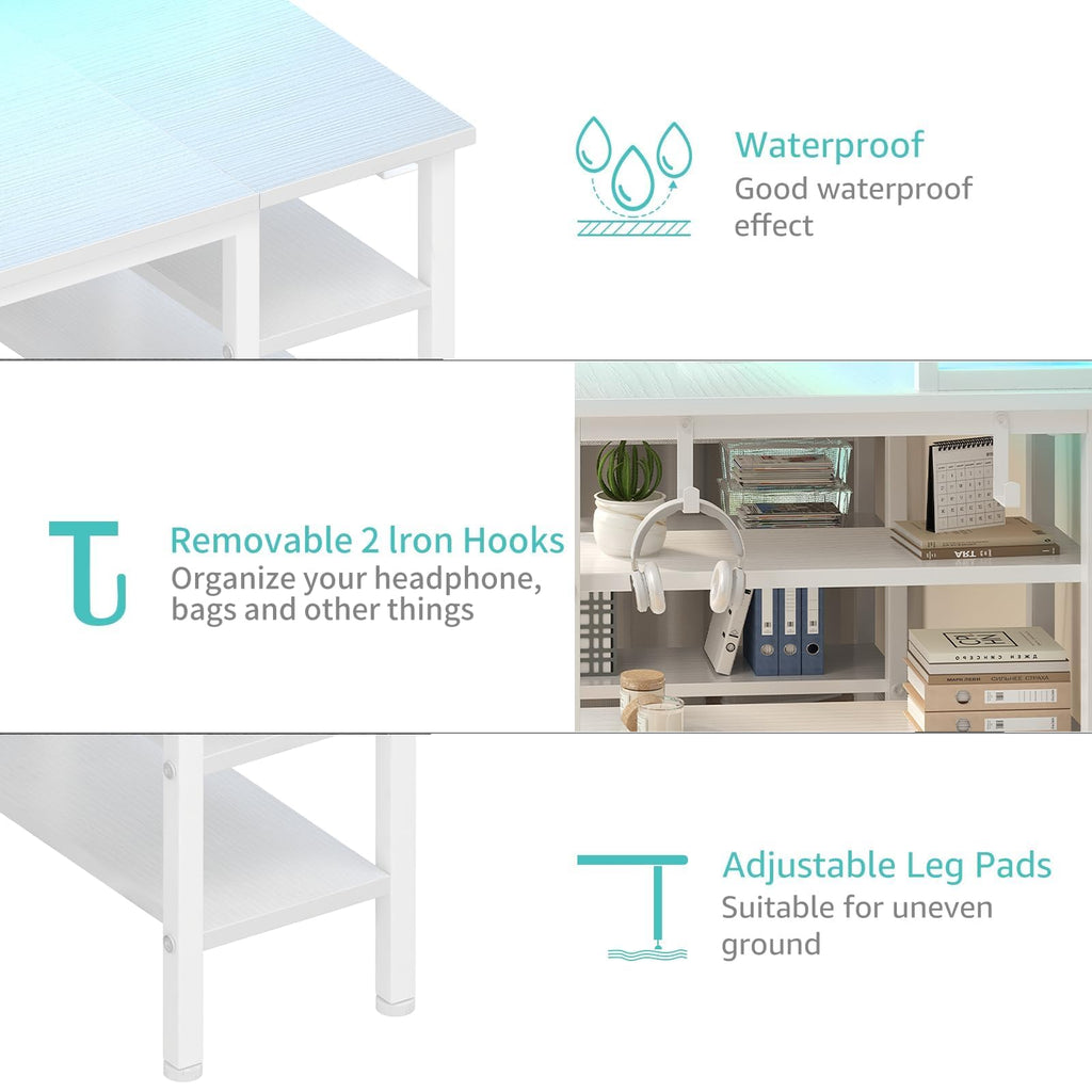 White Desk with Storage Shelves and Power Outlets V955974