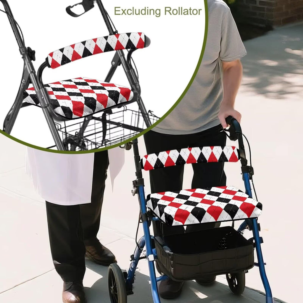 Red Diamond Pattern Rollator Walker Seat & Backrest Covers Set W80753