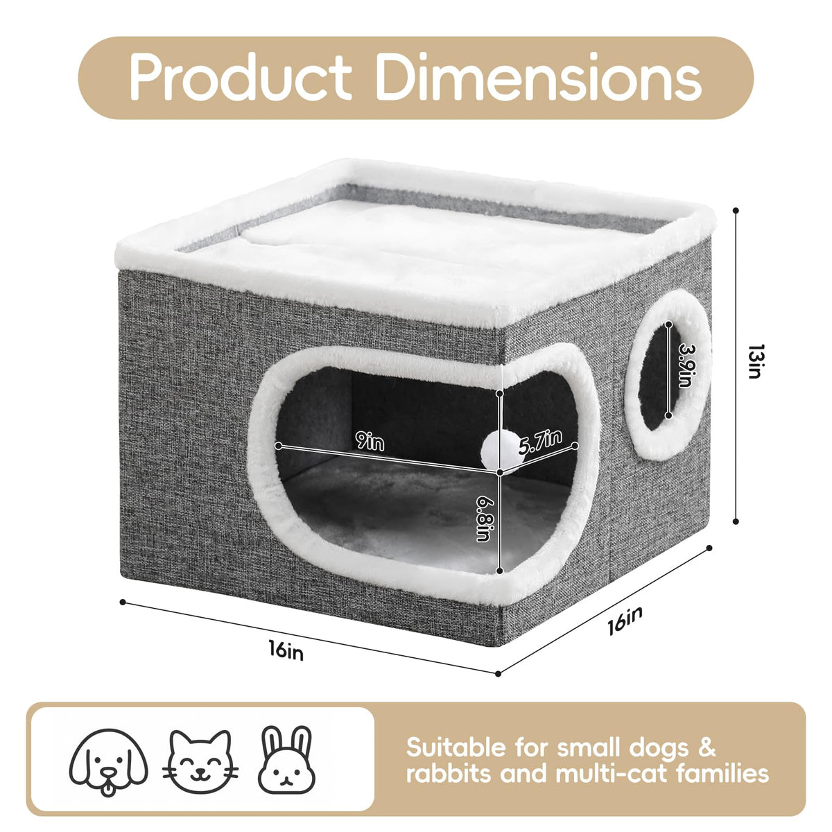 Large Covered Cat Bed Cave, Grey, 16in P289880