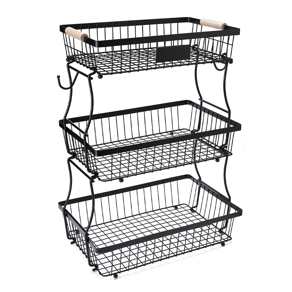3 Tier Black Mesh Fruit Basket with 2 Banana Hangers G1700