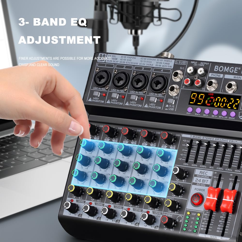 6 Channel DJ Audio Mixer with 99 DSP Effects V79376