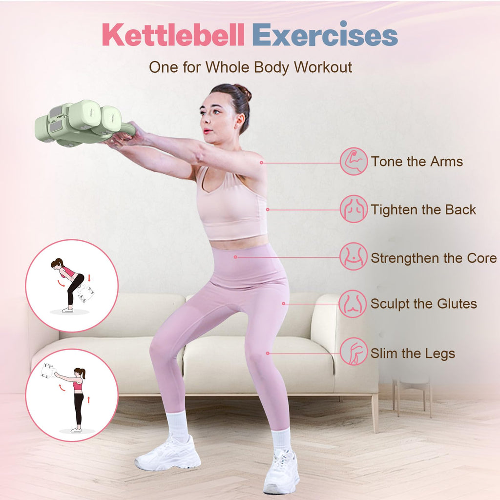Adjustable Dumbbell Set, 2-in-1 Dumbbells & Kettlebell V41021