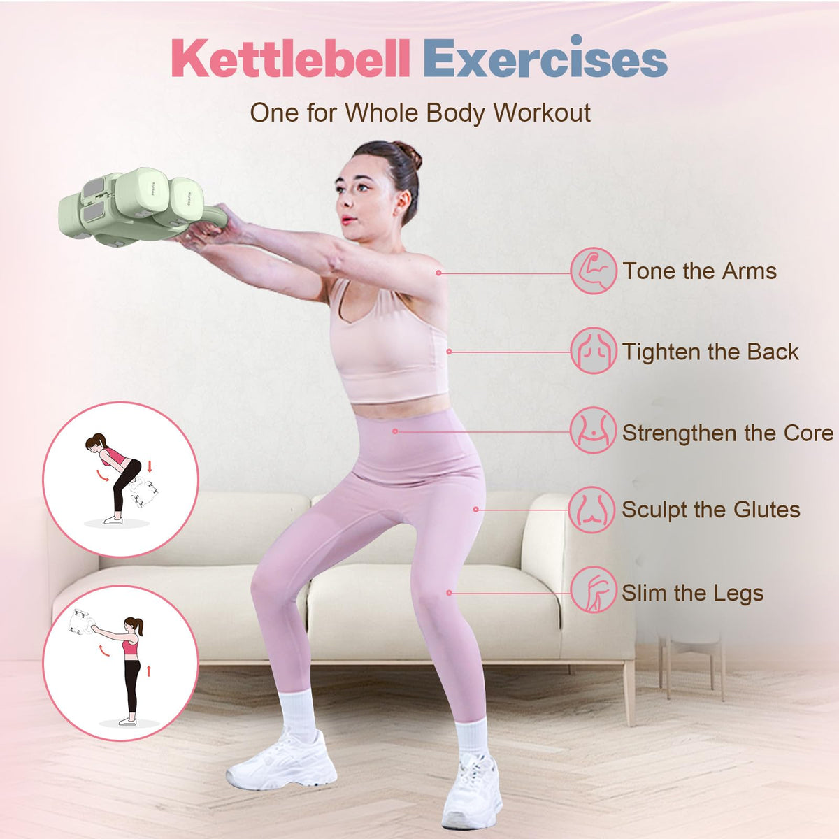 Adjustable Dumbbell Set, 2-in-1 Dumbbells & Kettlebell V41021