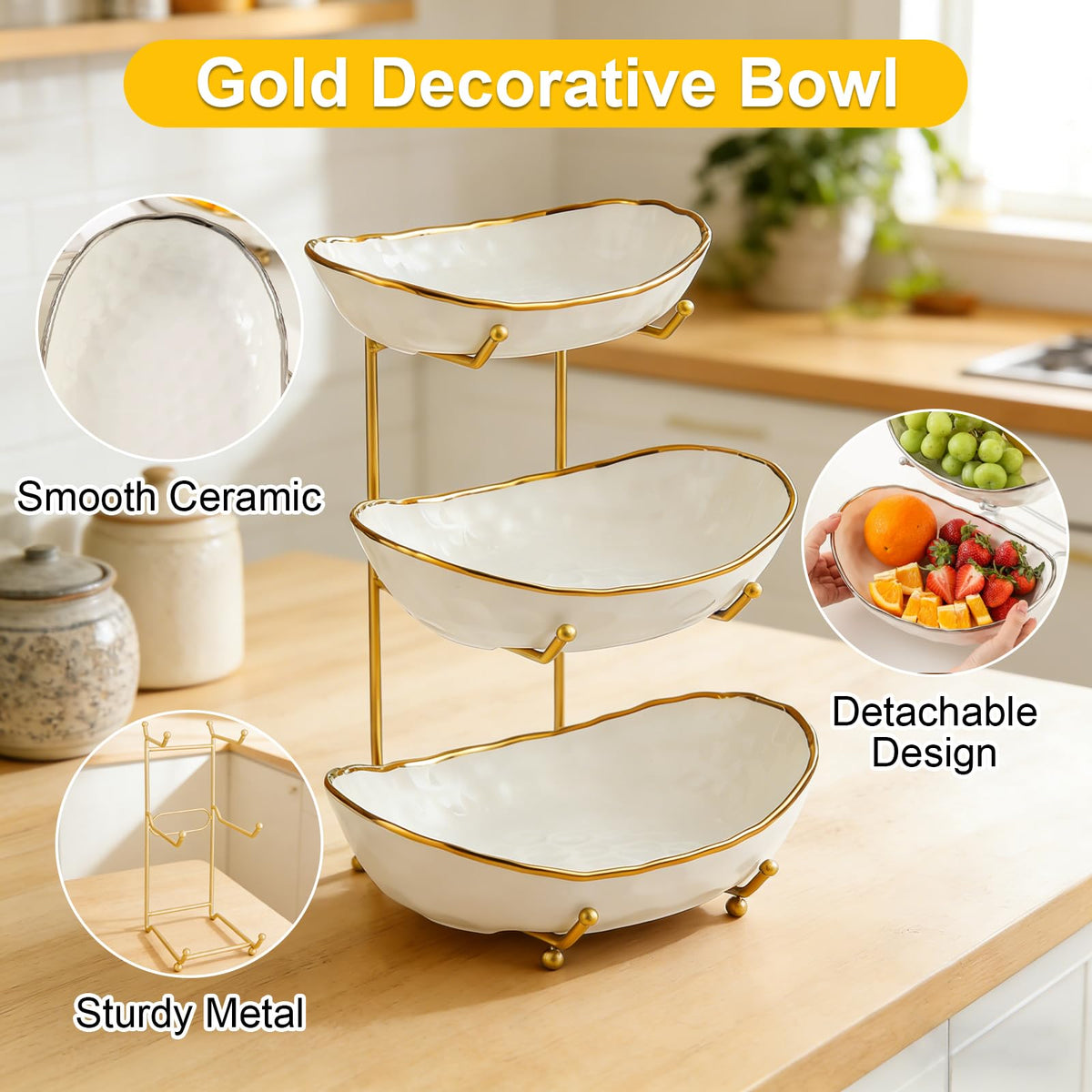 3-Tier Ceramic Fruit Bowl with Stand Z804