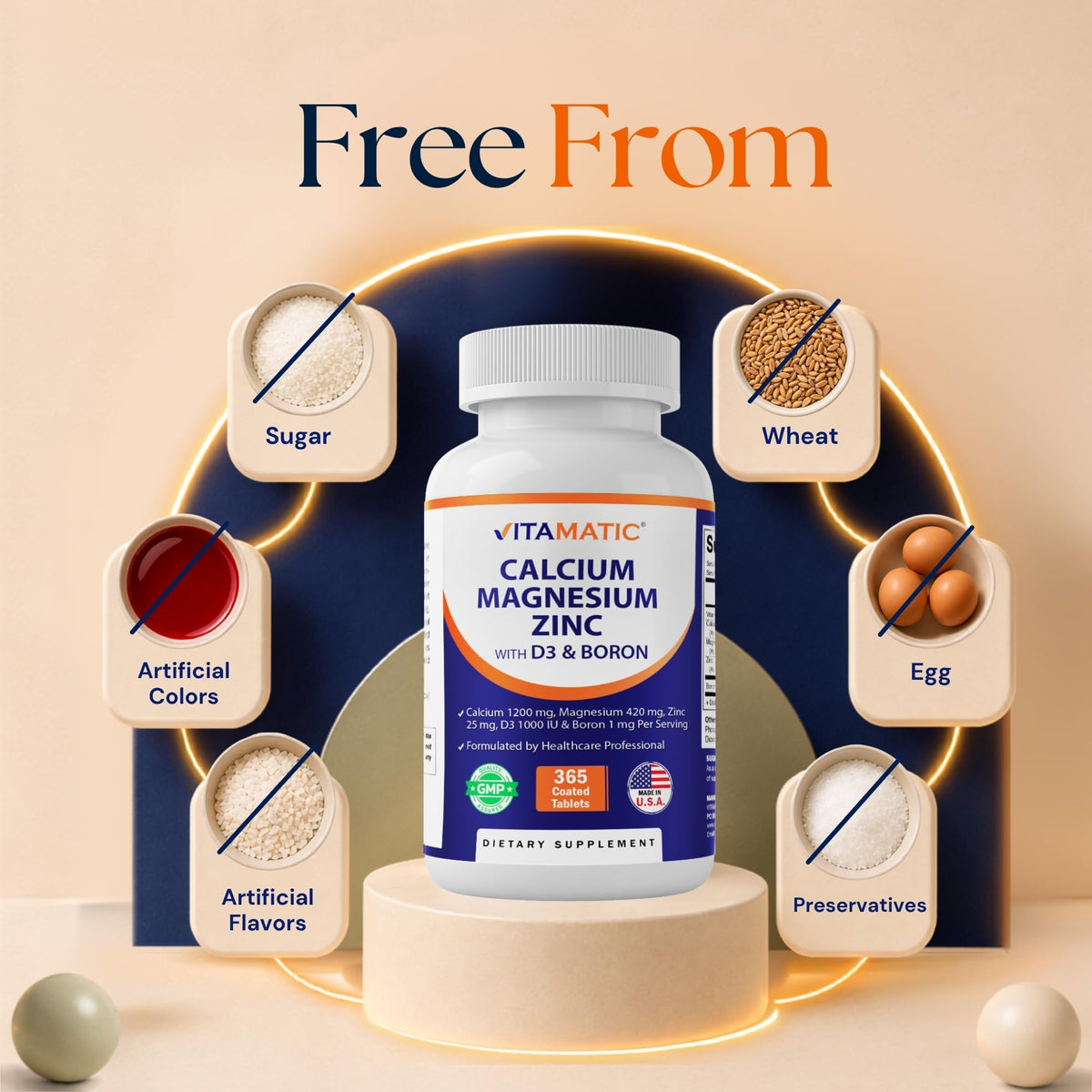 Calcium Magnesium Zinc D3 Boron 365 Coated Tablets Supplement V8307