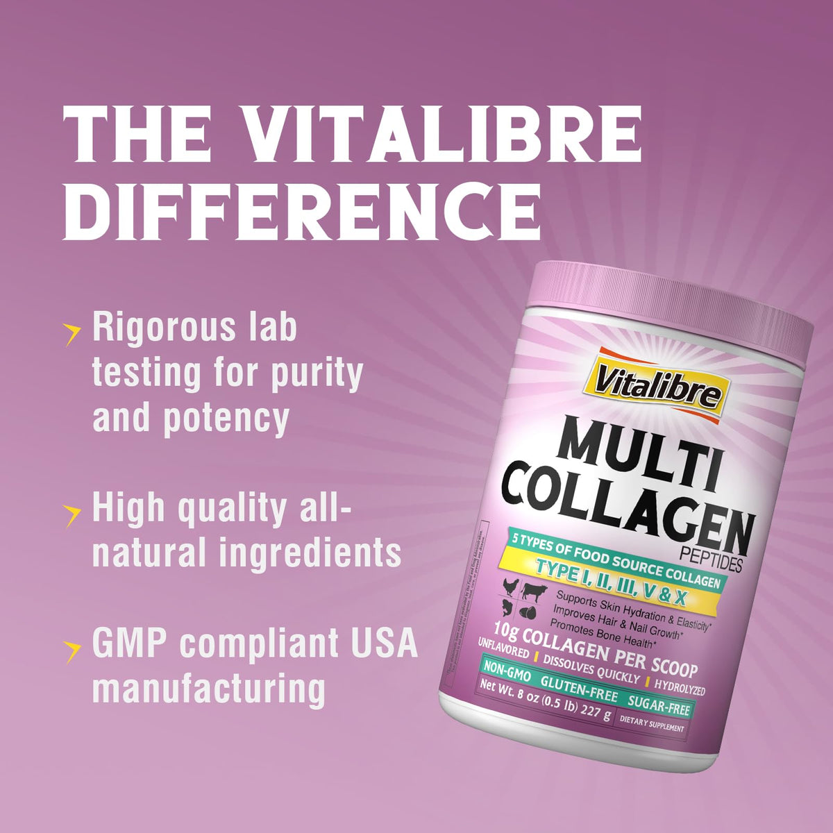 Multi Collagen Peptides Powder Type I II III V X Unflavored 8oz F358516