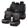 Black and Red Leather Car Seat Cover Set with Lumbar Support L472