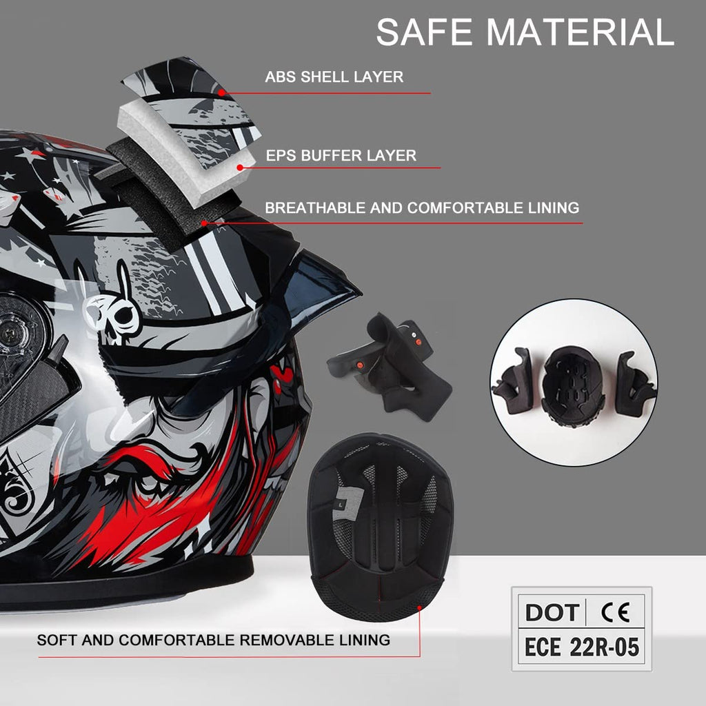 Bluetooth Motorcycle Helmet Anti-Fog Flip Up Full Face DOT Approved L607
