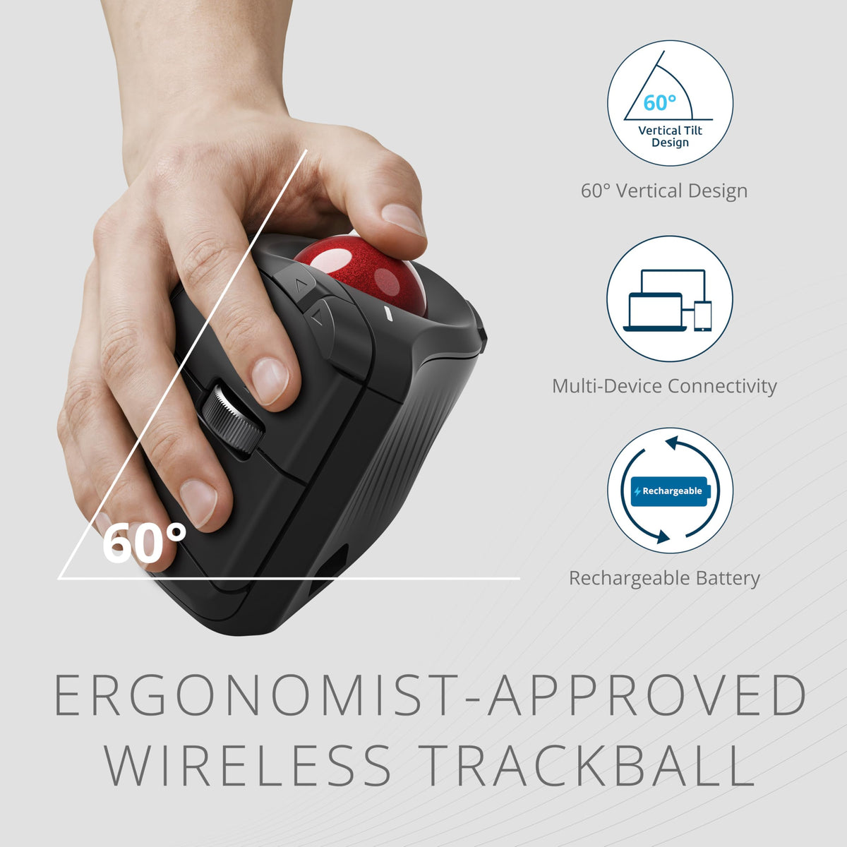 Wireless Vertical Trackball Mouse, Rechargeable - Black U205