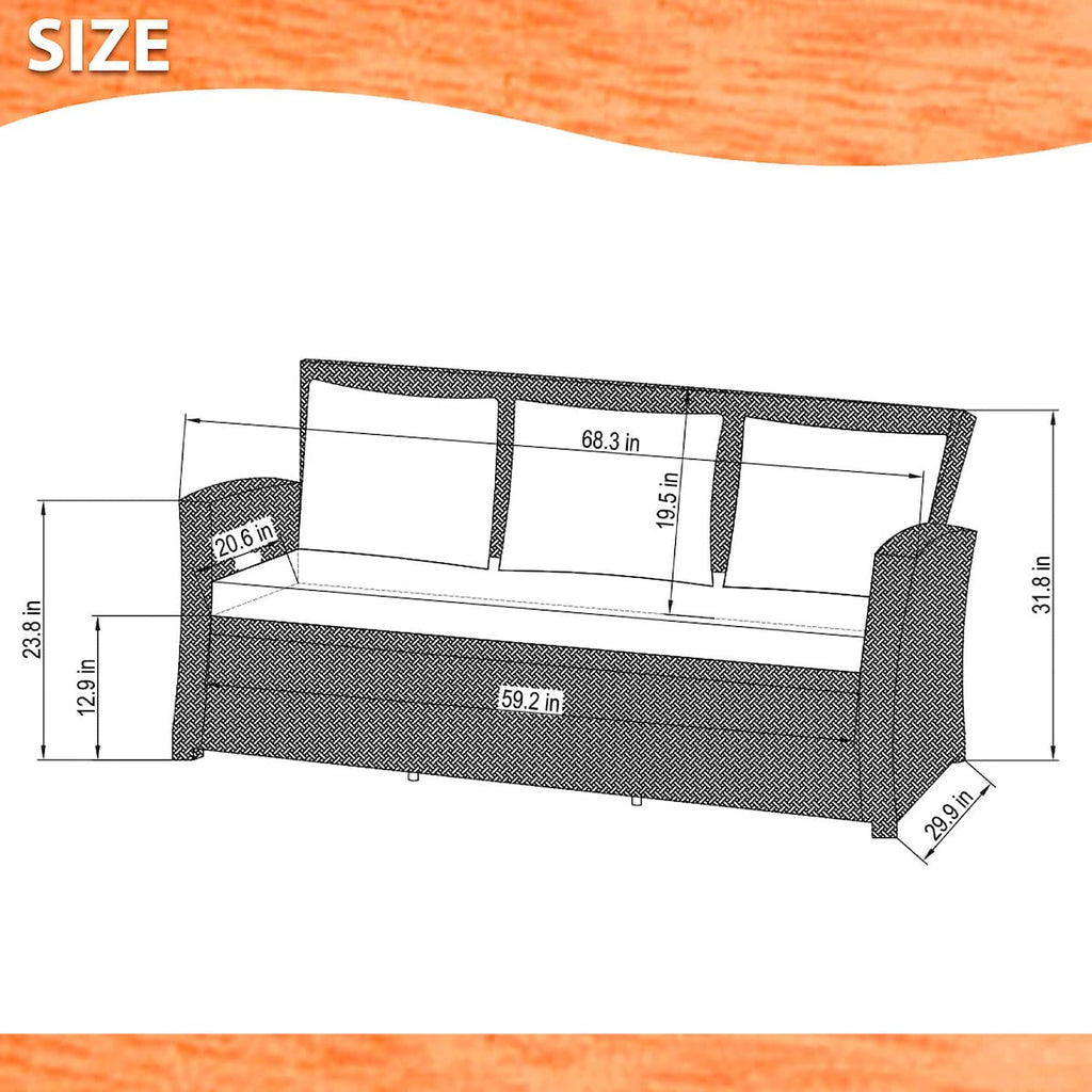 Light Grey Cushions Wicker 1-Piece Patio Sofa P322957
