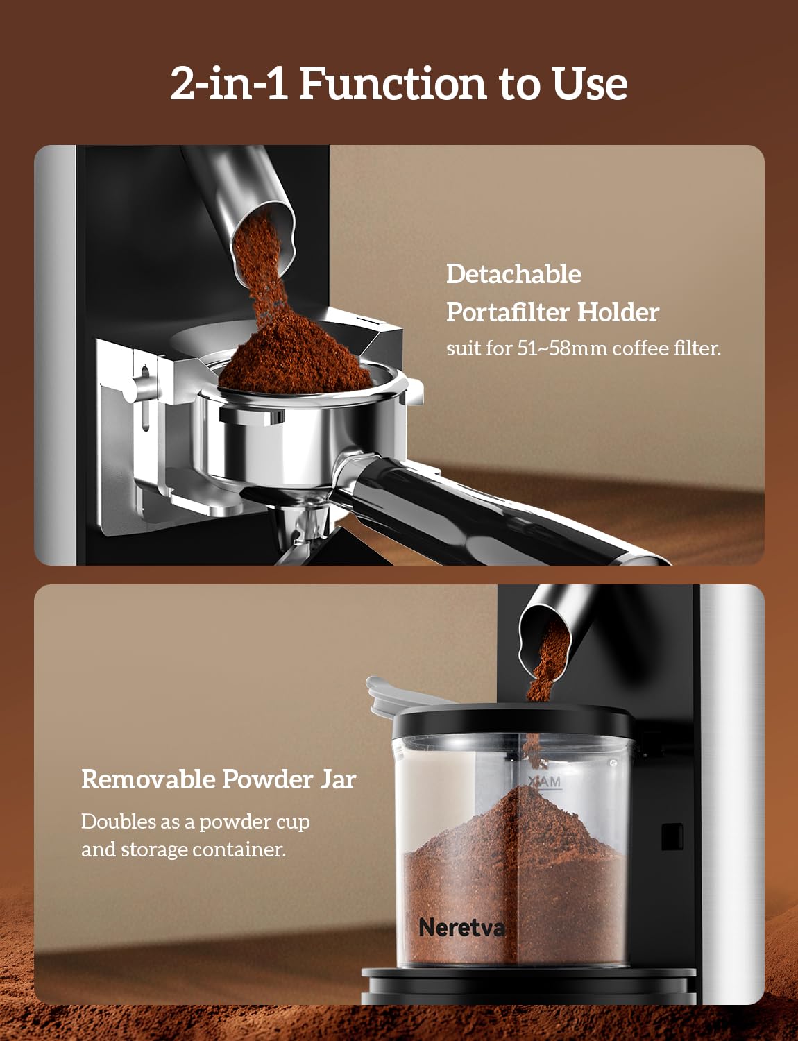 Stainless Steel Espresso Grinder with Portafilter Holder J55820