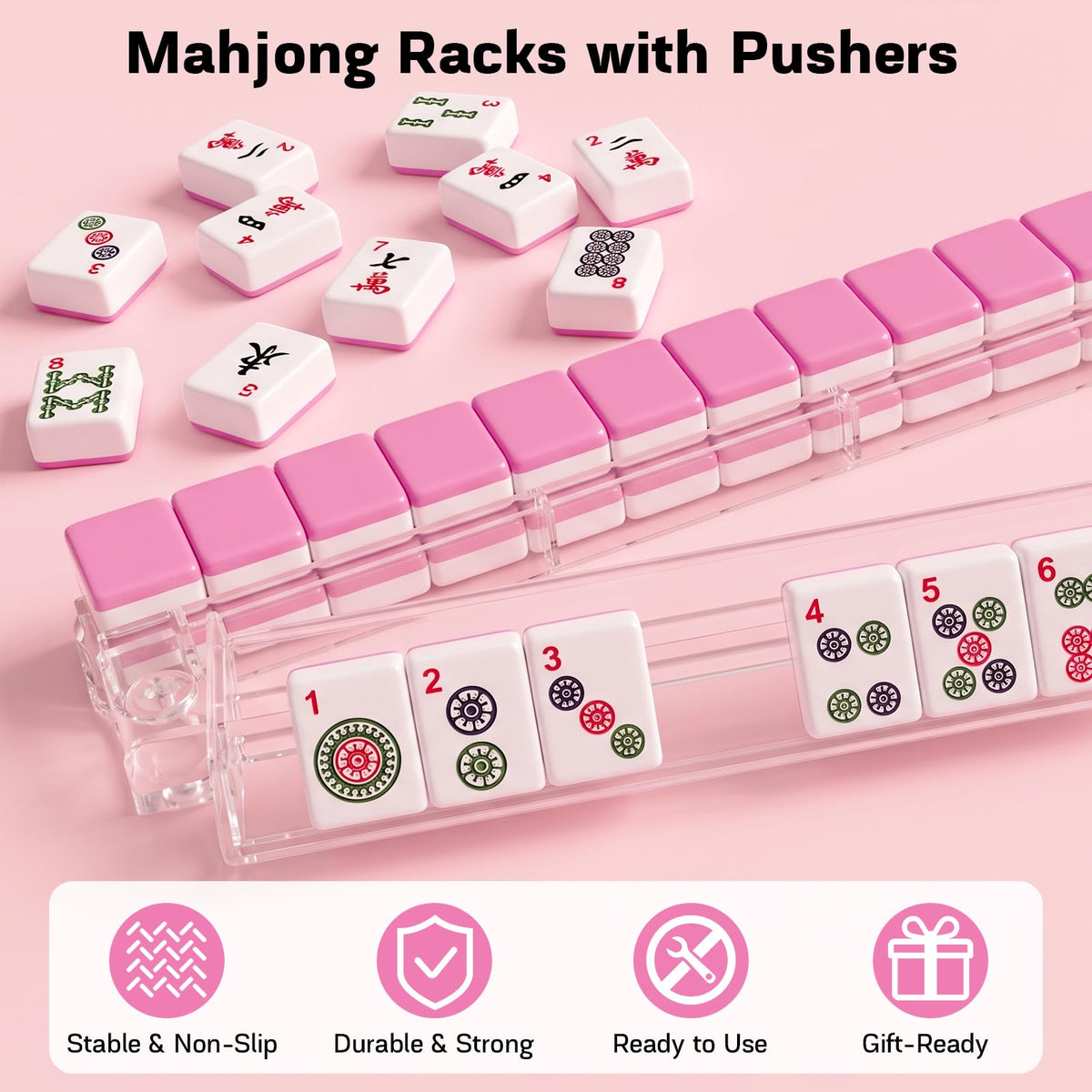 Clear Acrylic Mahjong Racks with Pushers Set of 4 V2154