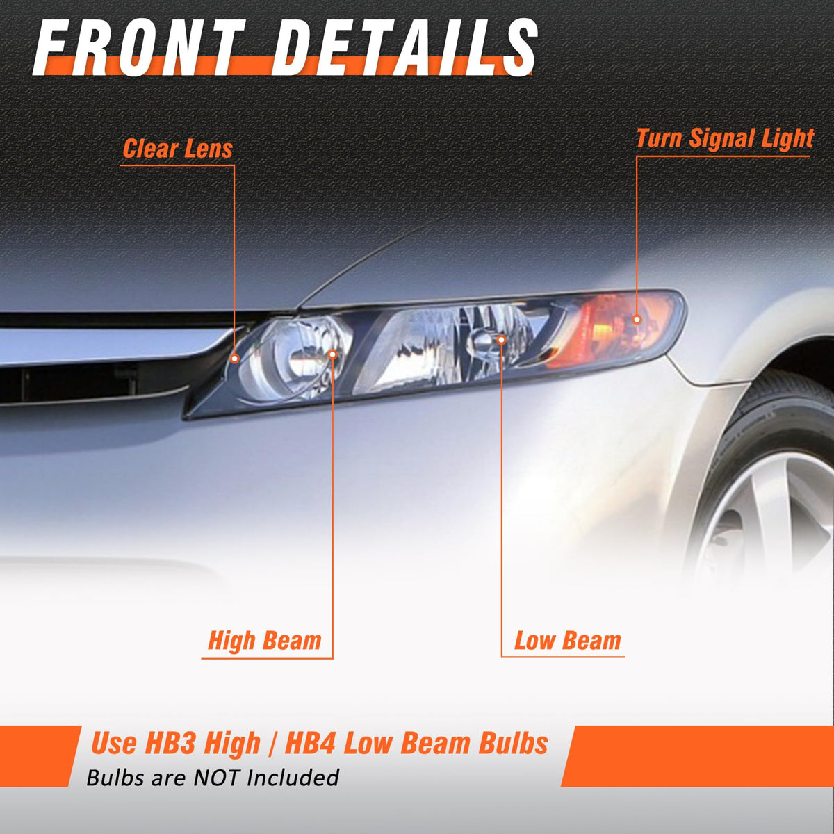 2006-2011 Honda Civic Black Clear Headlights Assembly Pair T3748