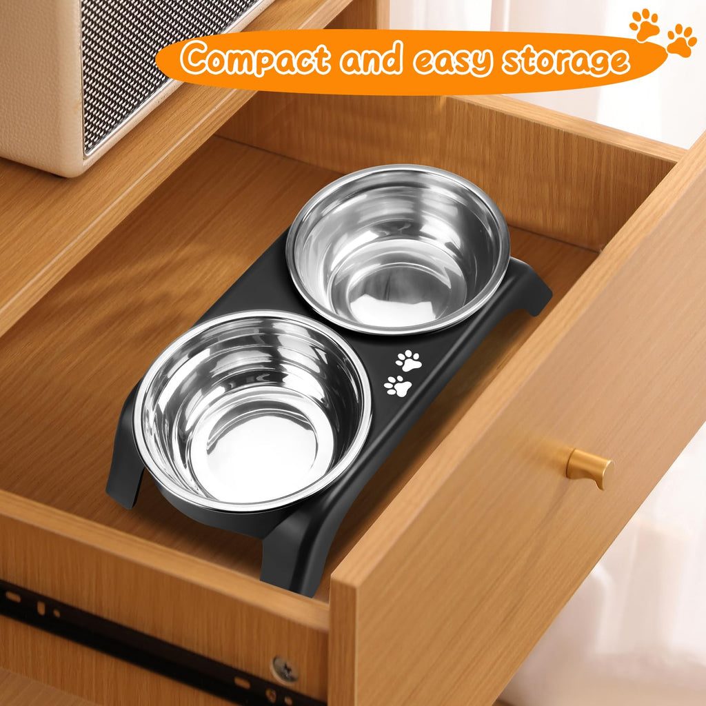 Elevated Dog Bowls with 5” Stainless Steel Bowls Black Q7720