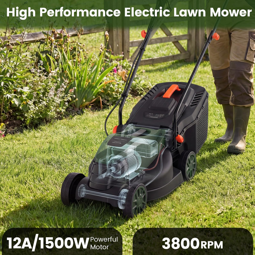 14" Corded Electric Push Lawn Mower with Grass Collection Box H966623
