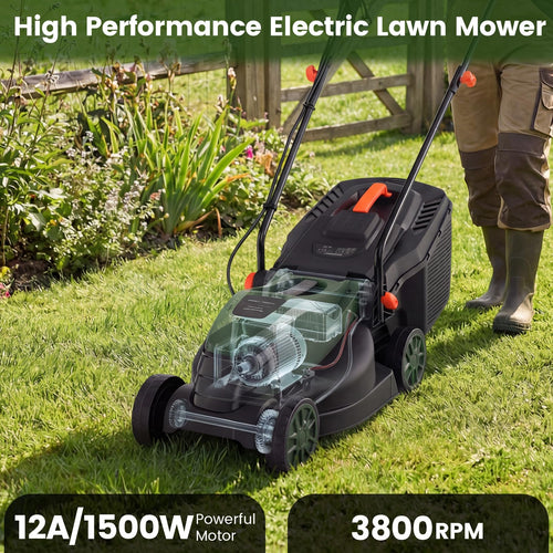 14" Corded Electric Push Lawn Mower with Grass Collection Box H966623