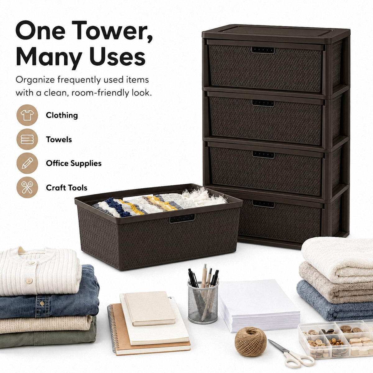 4 Drawer Tower with Removable Bins U29743