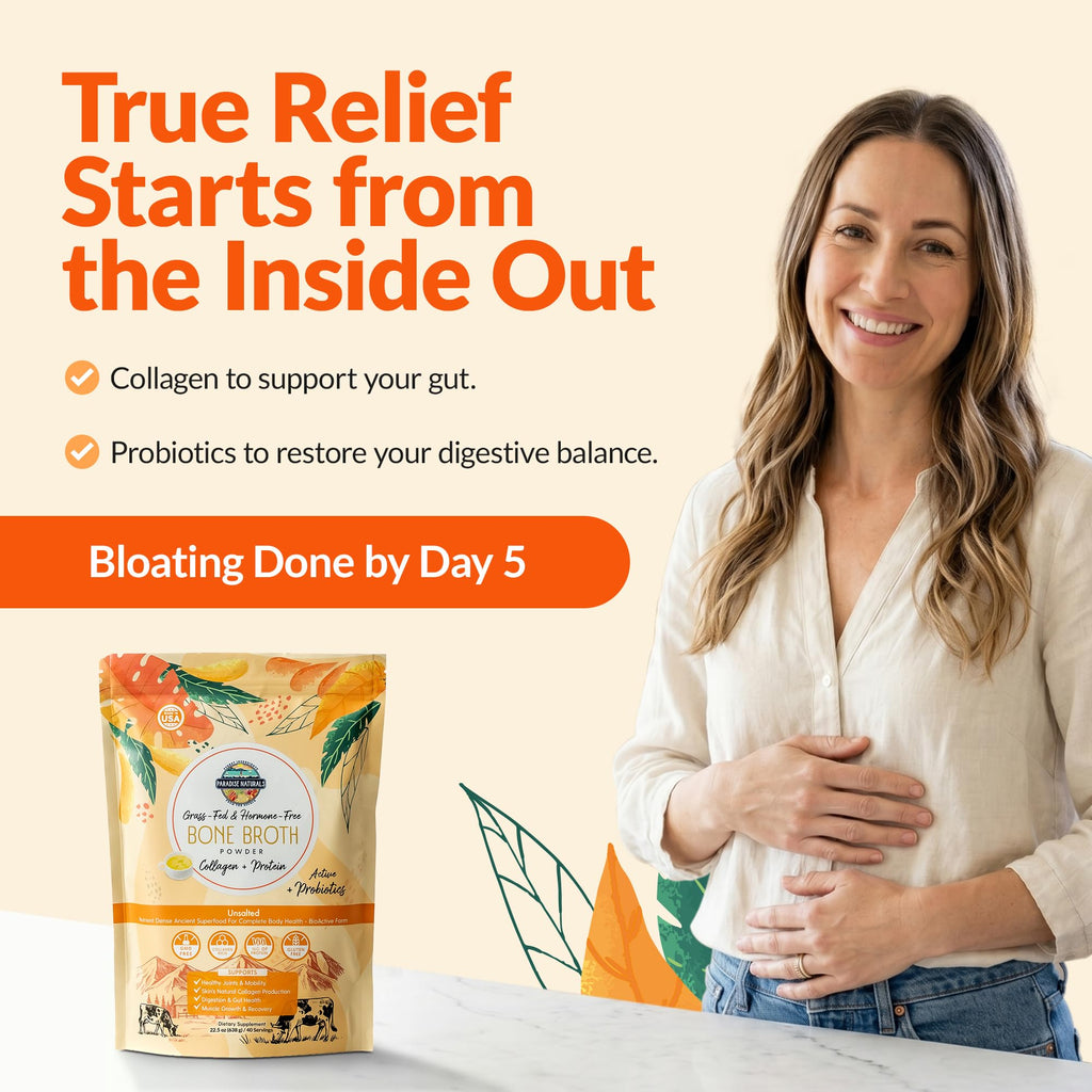 100% Grass-Fed Beef Bone Broth Powder with Probiotics Collagen 15g Protein R29623