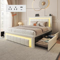 White Upholstered Full Bed Frame with Storage Drawers C16139