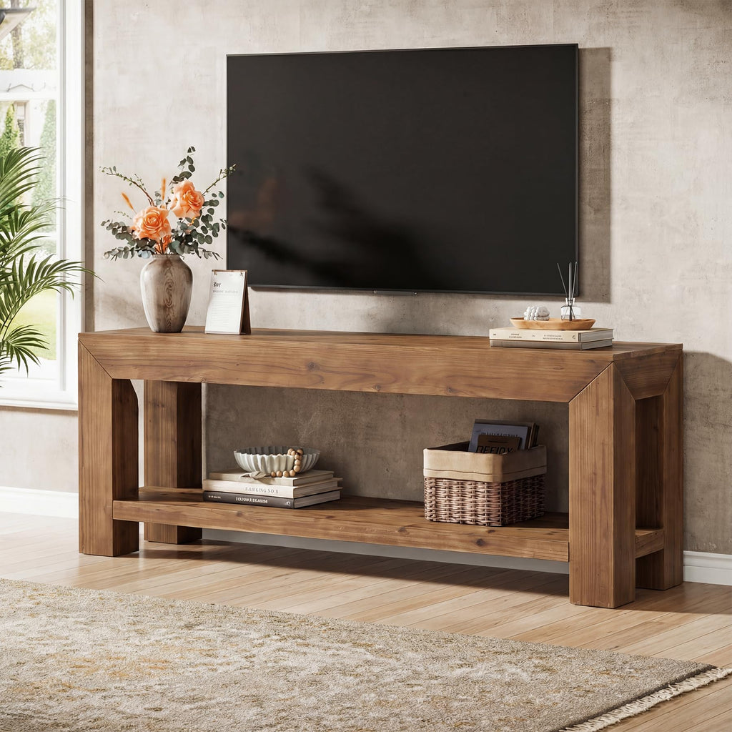 Solid Wood 63" TV Stand with Open Storage Shelves K567992