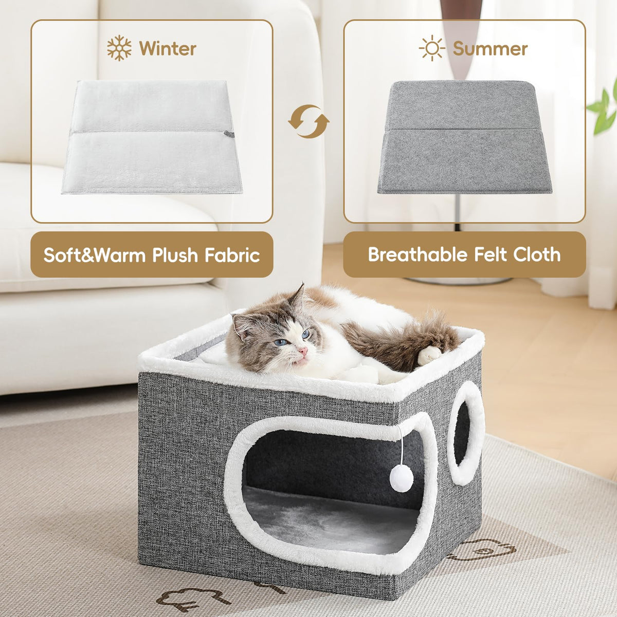 Large Covered Cat Bed Cave, Grey, 16in P289880