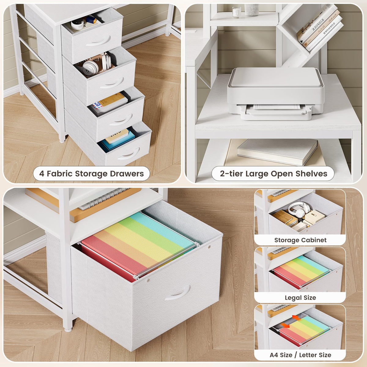 61.4" Computer Desk with Bookshelf, 5 Drawers, Hutch, Outlet, LED Z633