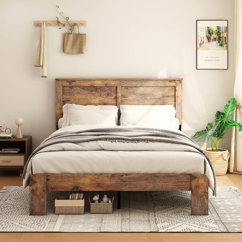 Wood Full Size Bed Frame with Headboard and Footboard N641