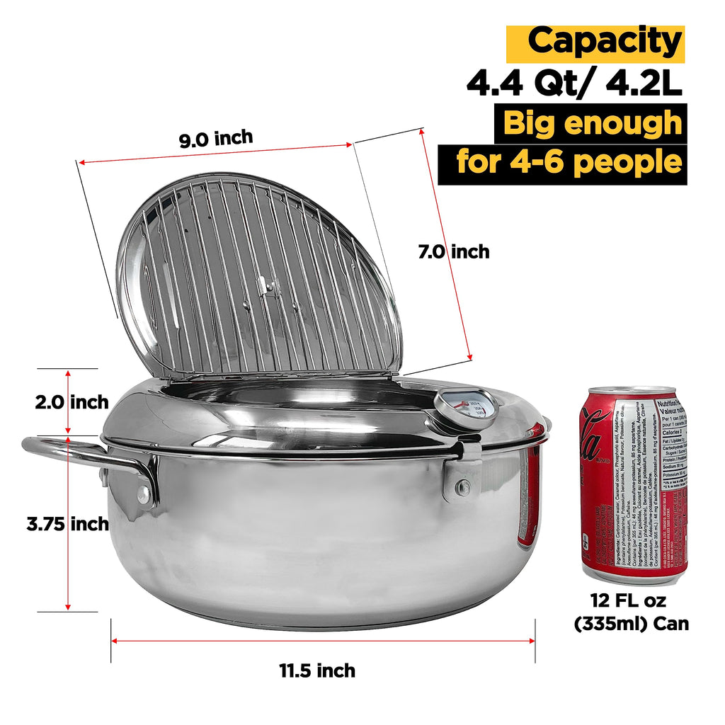Deep Fryer Pot with Lid, 304 Stainless Steel D986
