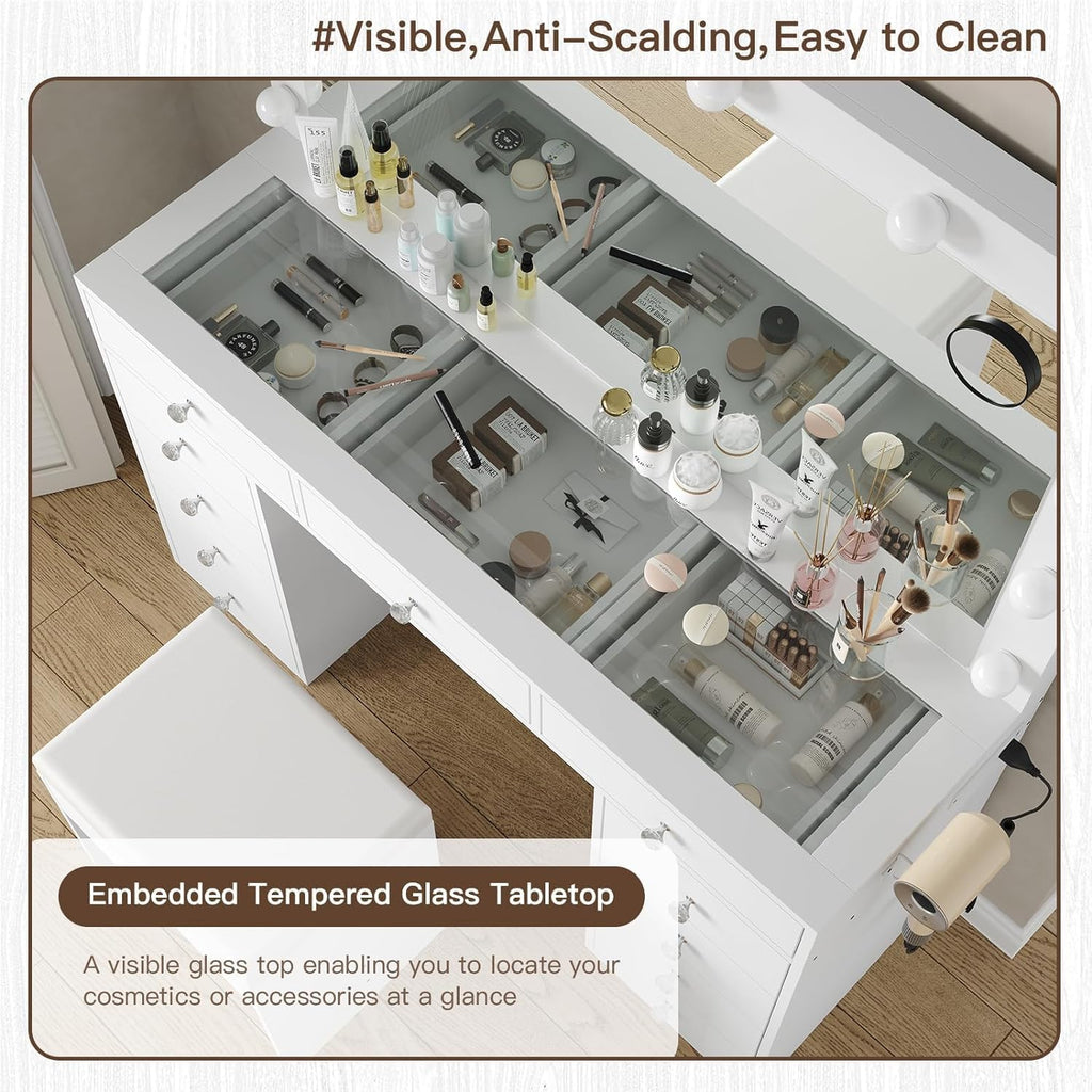 White Vanity Desk with Mirror and Chair Y846648