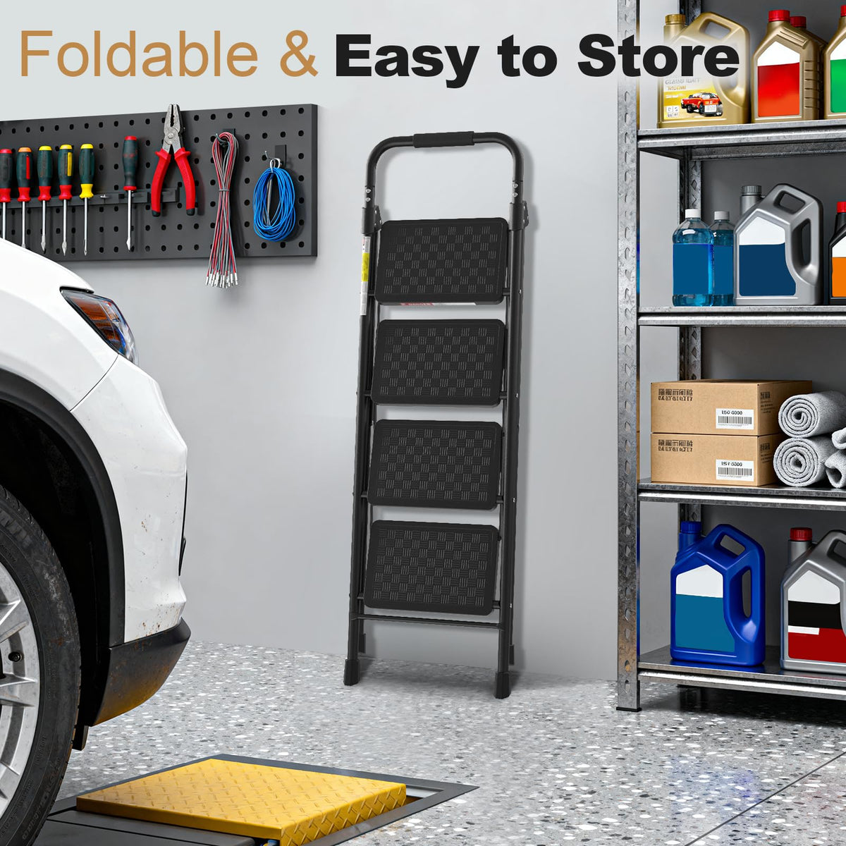 4 Step Ladder with Anti-Slip Pedal and Cushioned Handle P901