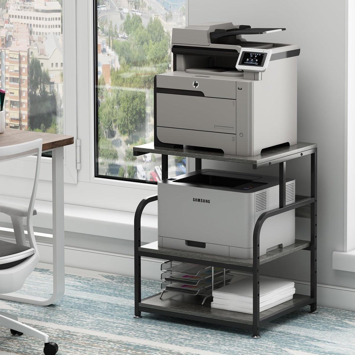 Gray Printer Stand with Storage J8552
