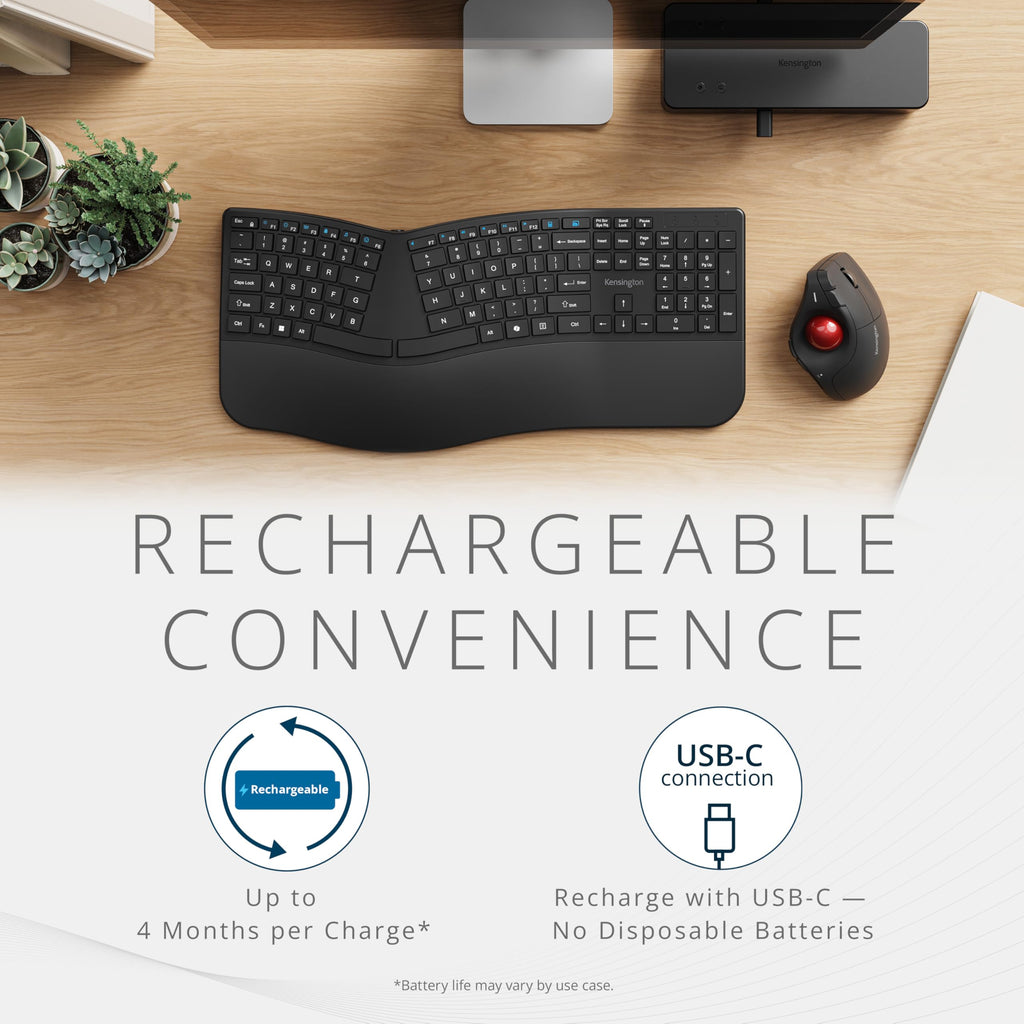 Wireless Vertical Trackball Mouse, Rechargeable - Black U205