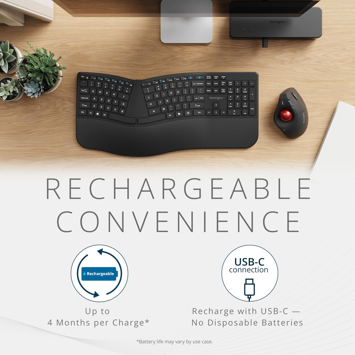 Wireless Vertical Trackball Mouse, Rechargeable - Black U205