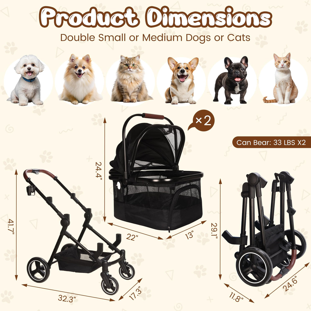 Foldable Double Pet Stroller X77160