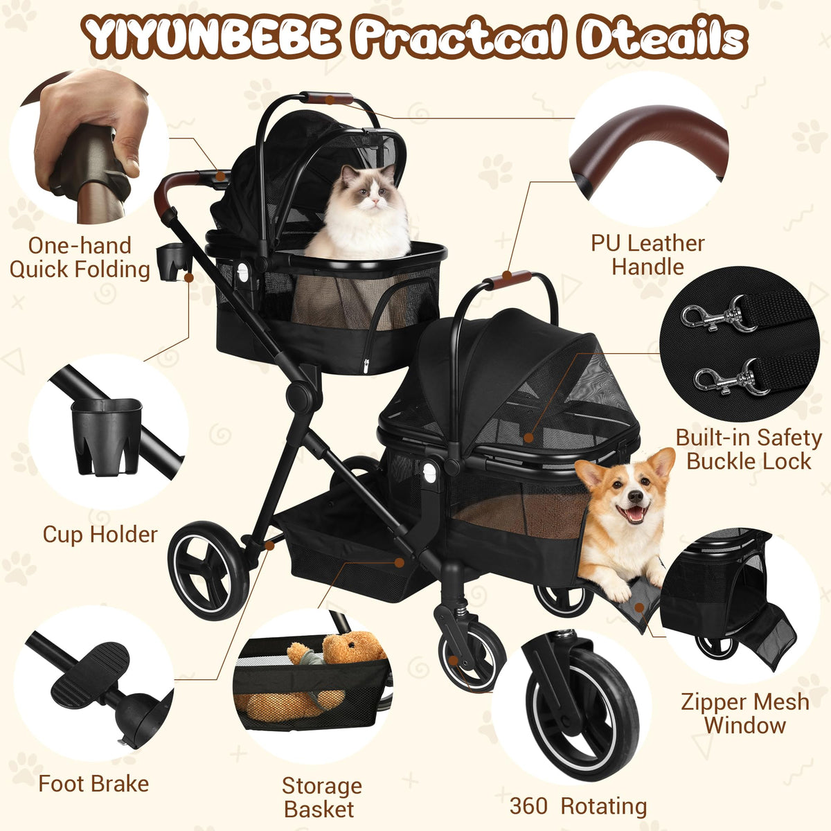 Foldable Double Pet Stroller X77160