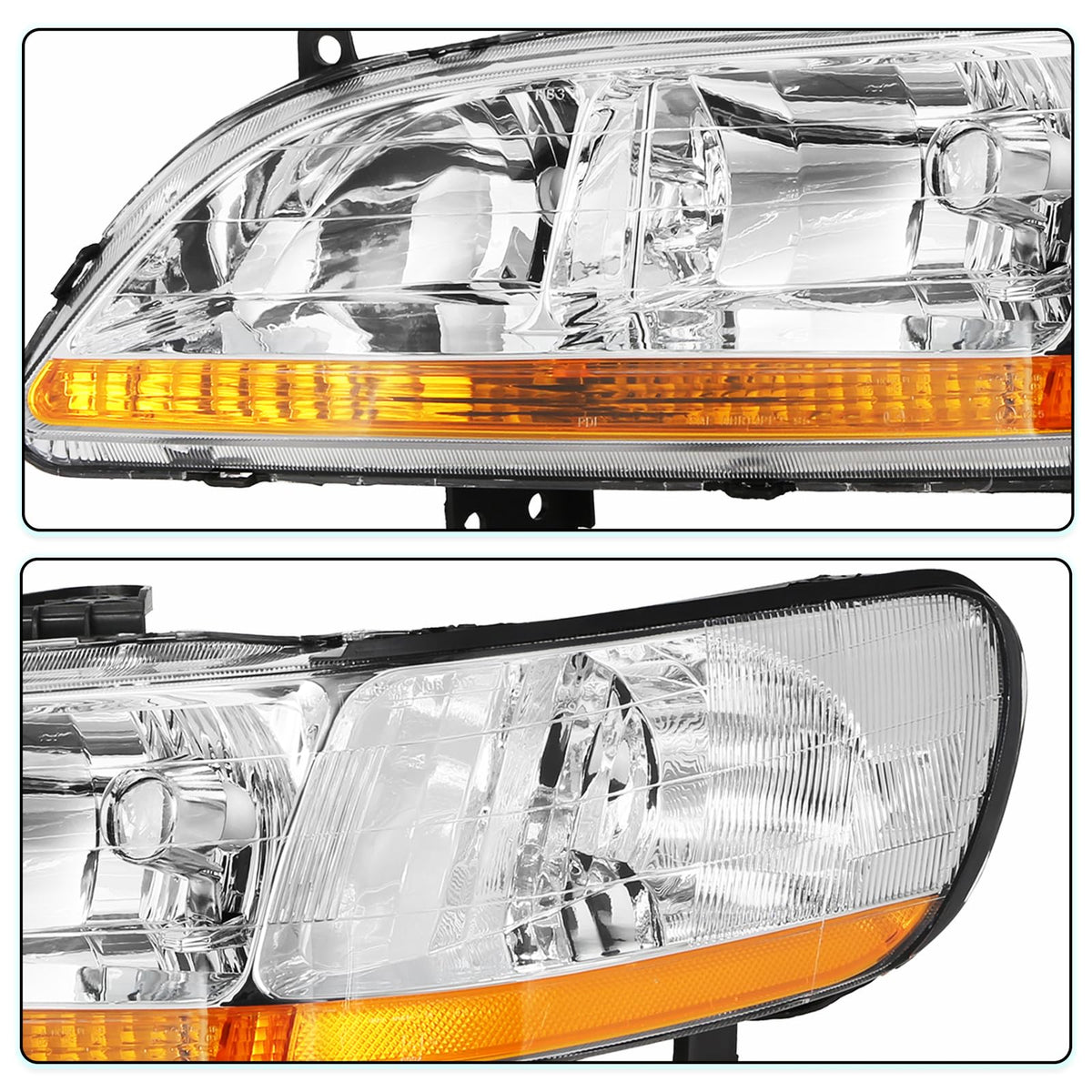 Headlight Assembly with Chrome Housing and Amber Reflector (L+R) C48934