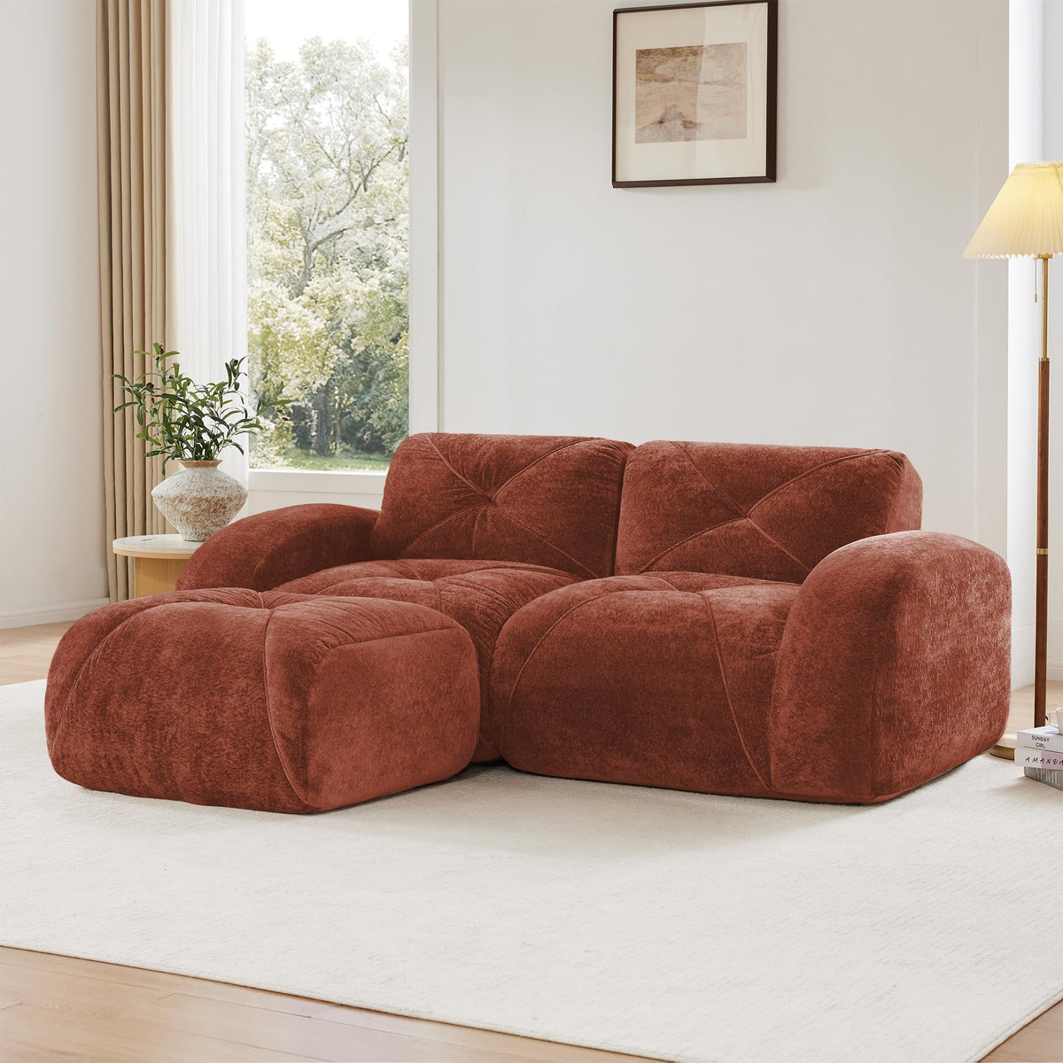 L-Shaped Velvet Sofa with Ottoman K749