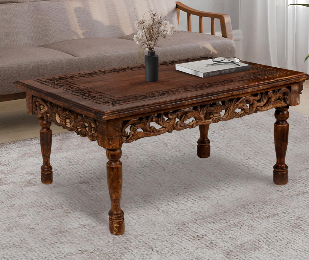 Farmhouse Coffee Table 36x24x18 Jali Carved Wood T679721