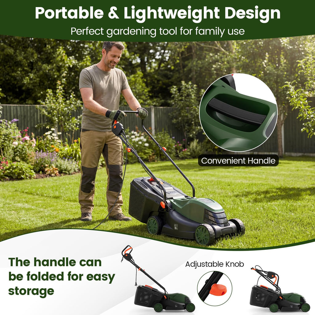 14" Corded Electric Push Lawn Mower with Grass Collection Box H966623