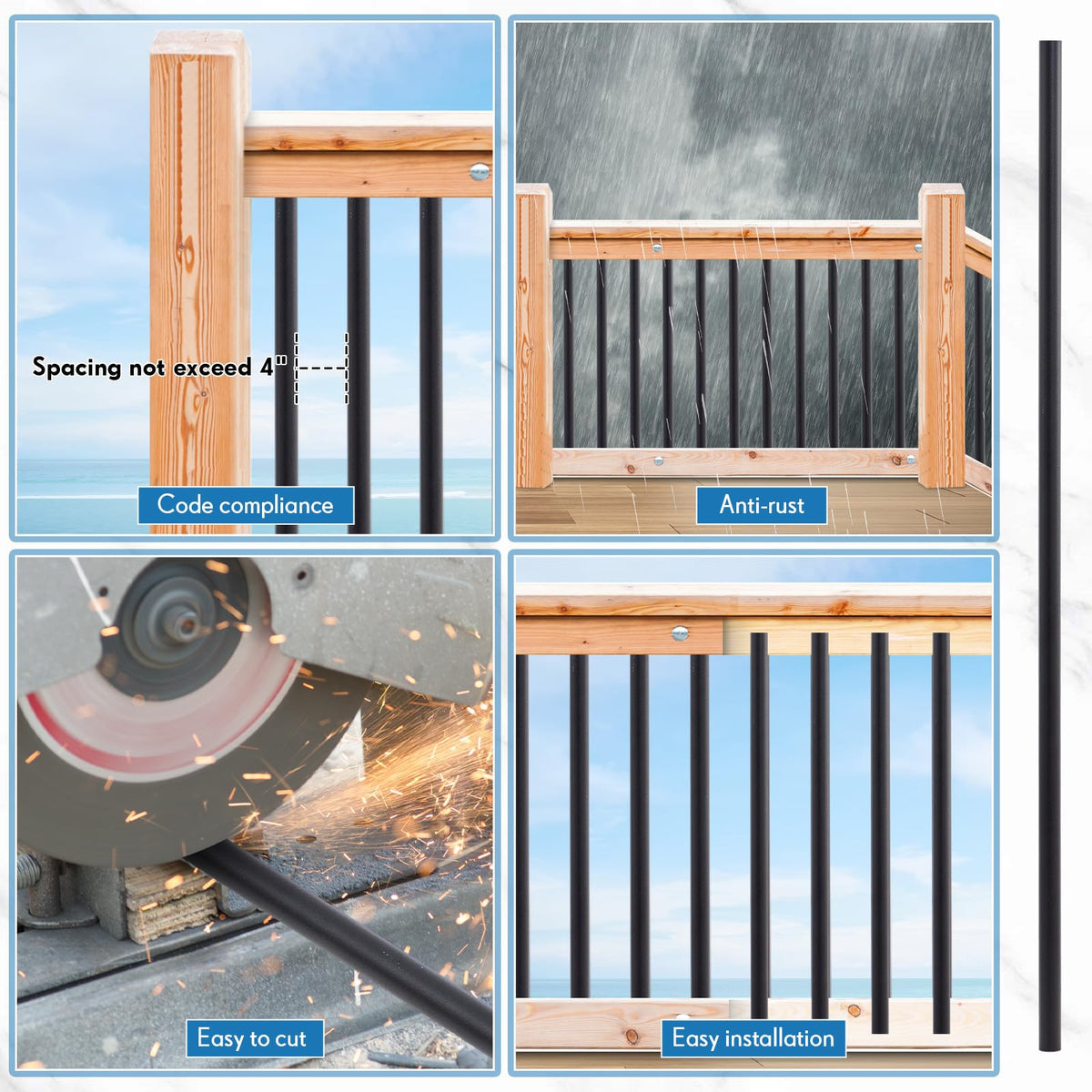 Aluminum Black Metal Deck Balusters 36"x 3/4" 120 Pcs Z27274