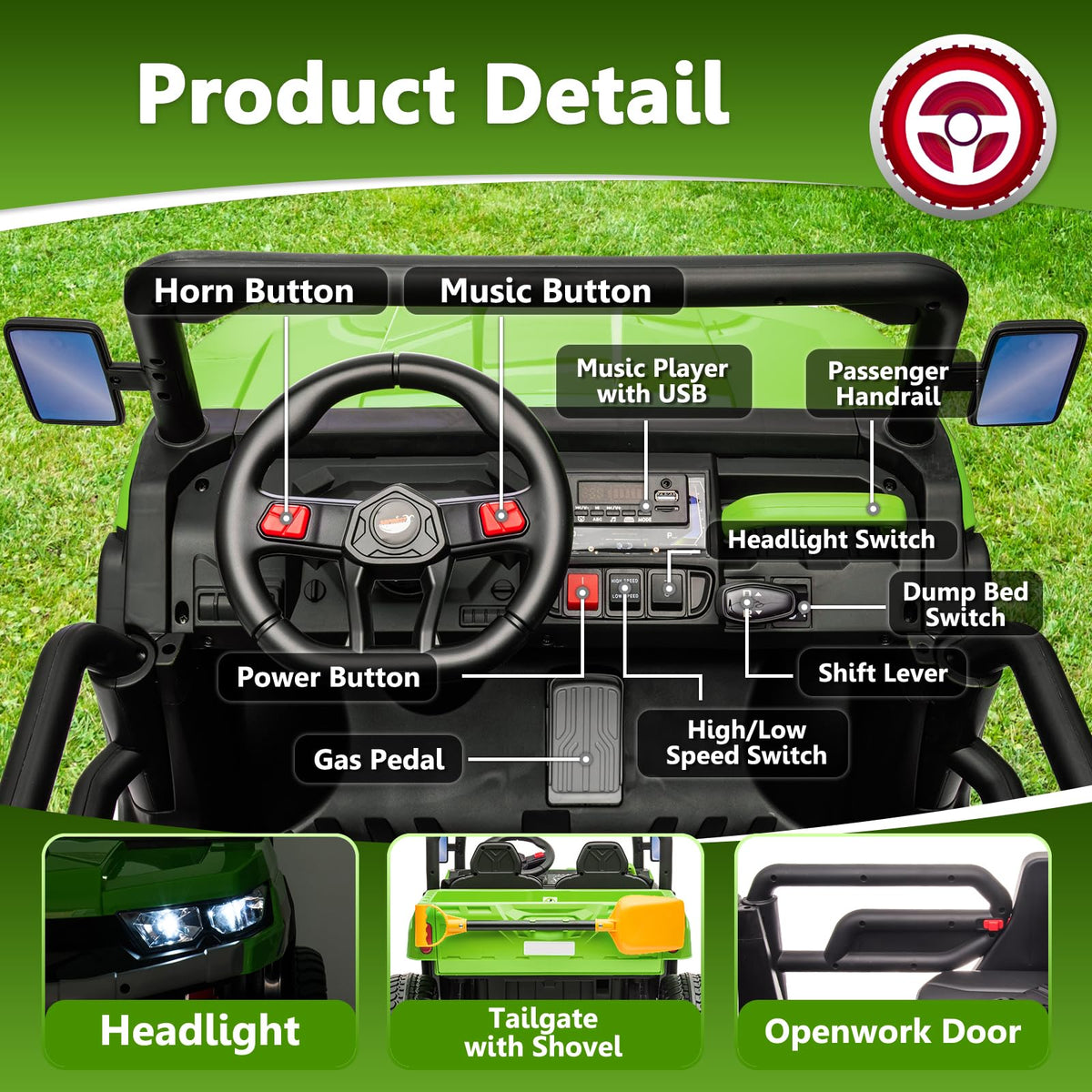 24V 2 Seater Electric Car with Dump Bed C889482