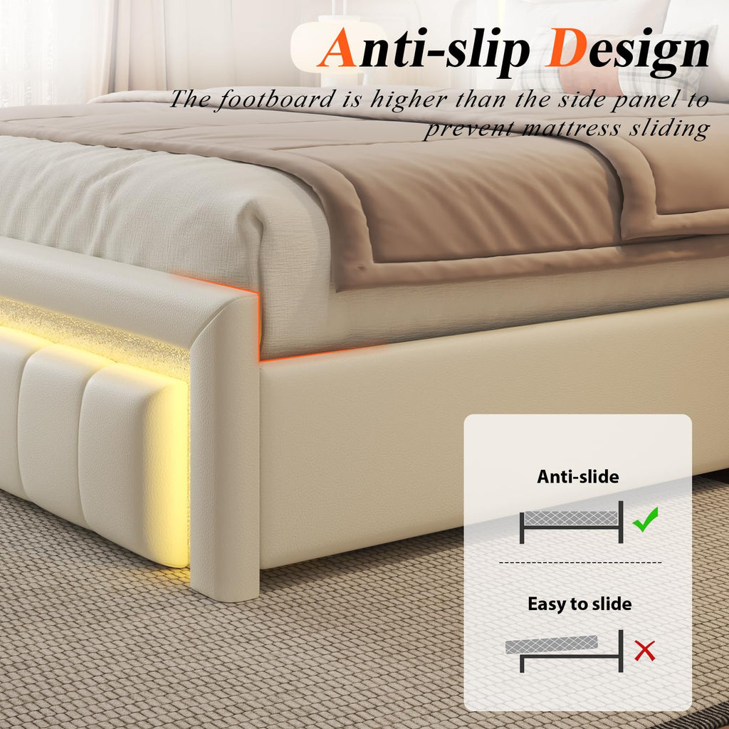 White Upholstered Full Bed Frame with Storage Drawers C16139