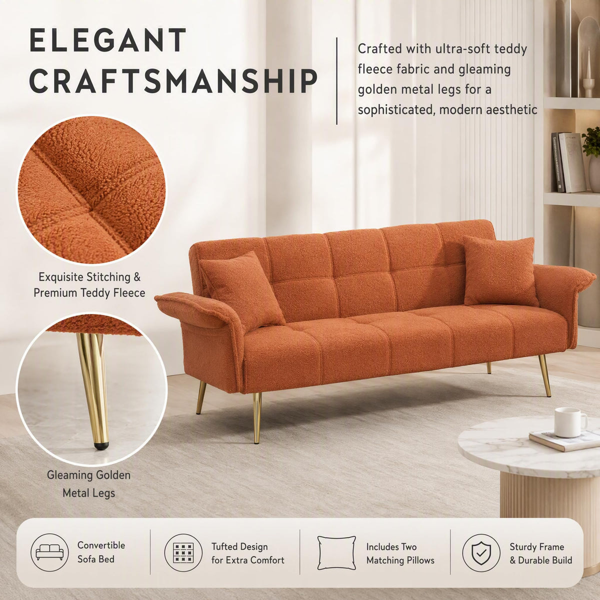 Orange Velvet 2 Seater Futon Sofa Bed P32485