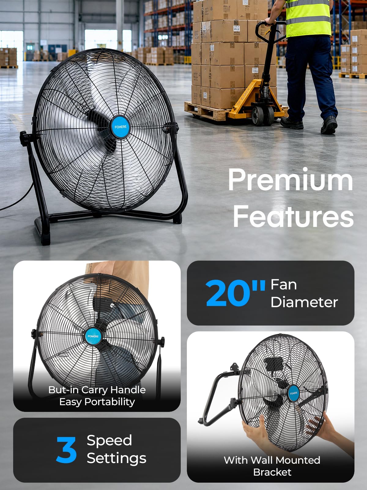 2-Pack 20-Inch High Velocity Floor & Wall Mount Fans X70171