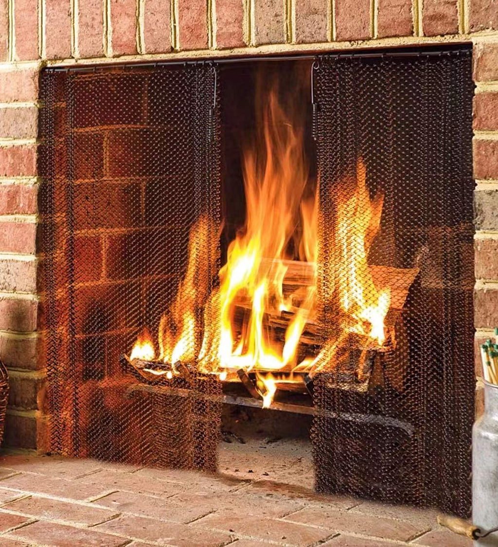 Black Fireplace Mesh Screen Curtain, Two Panels U8079
