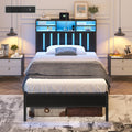 Twin Size Bed Frame with Storage Headboard and LED Lights H505
