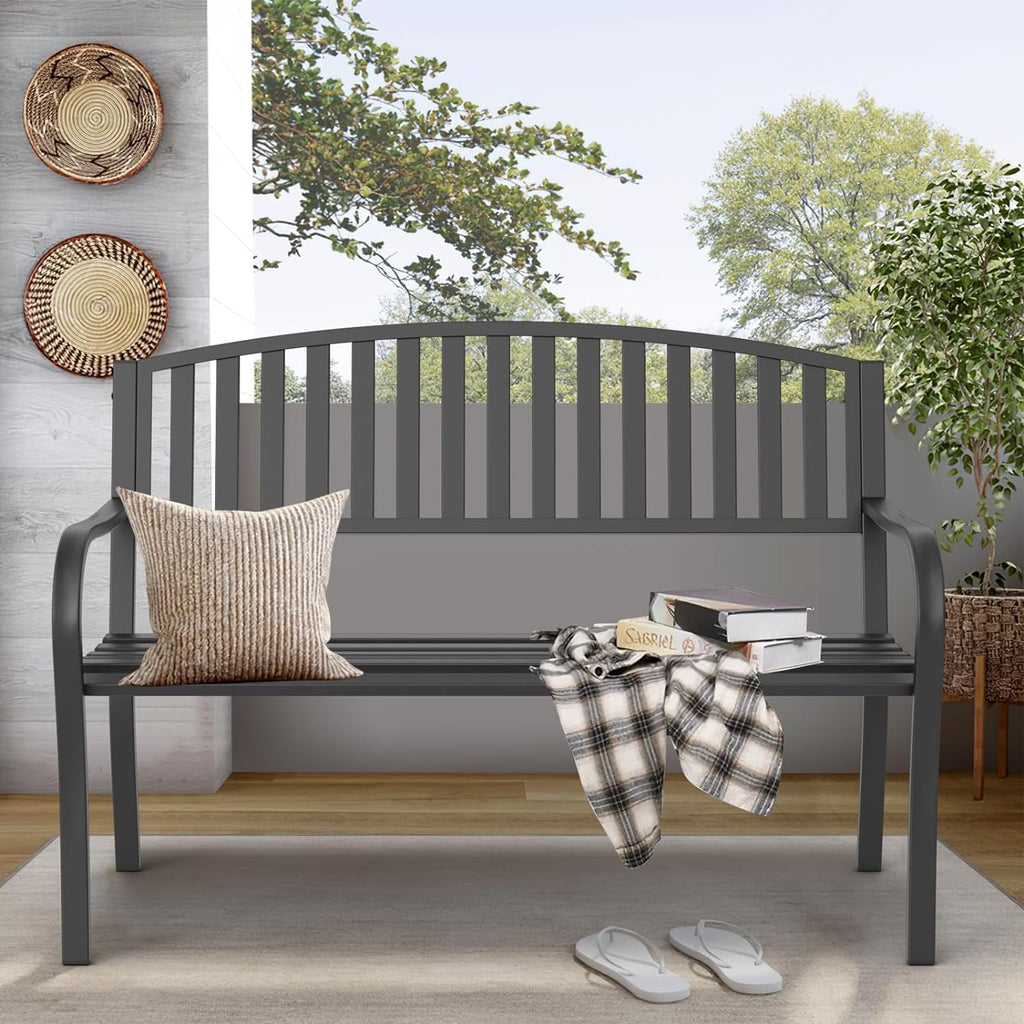 50'' Weatherproof Cast Iron Metal Outdoor Bench I65111