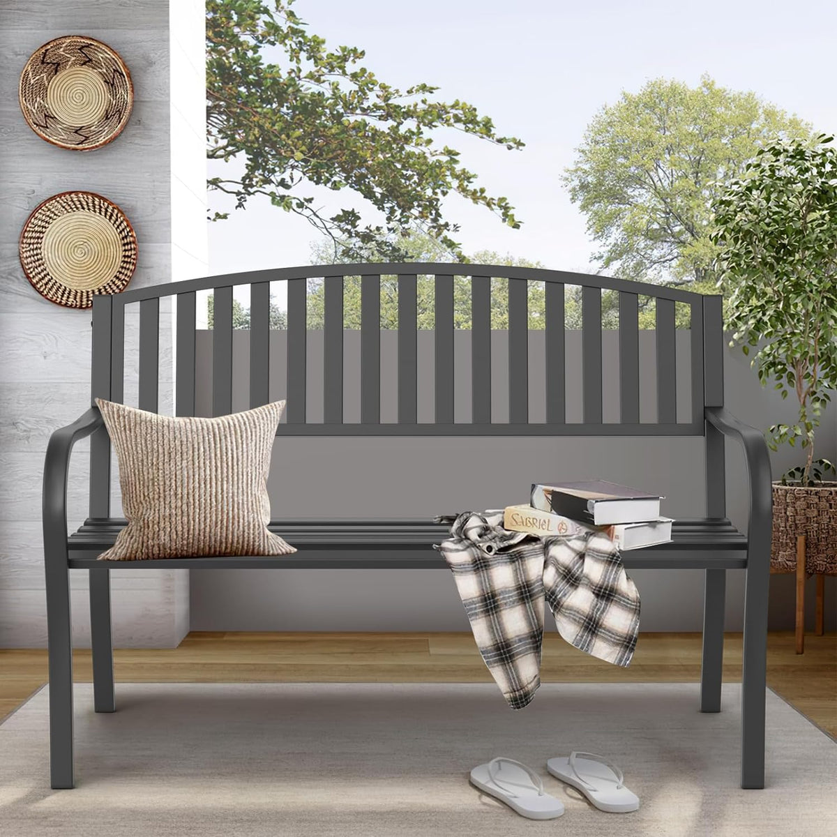 50'' Weatherproof Cast Iron Metal Outdoor Bench I65111